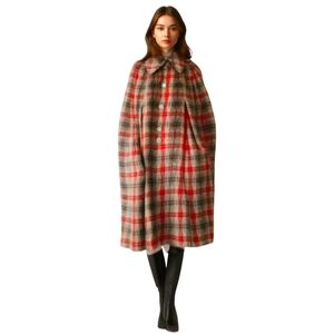 Union Made Mohair Wool Plaid Overcoat Poncho
